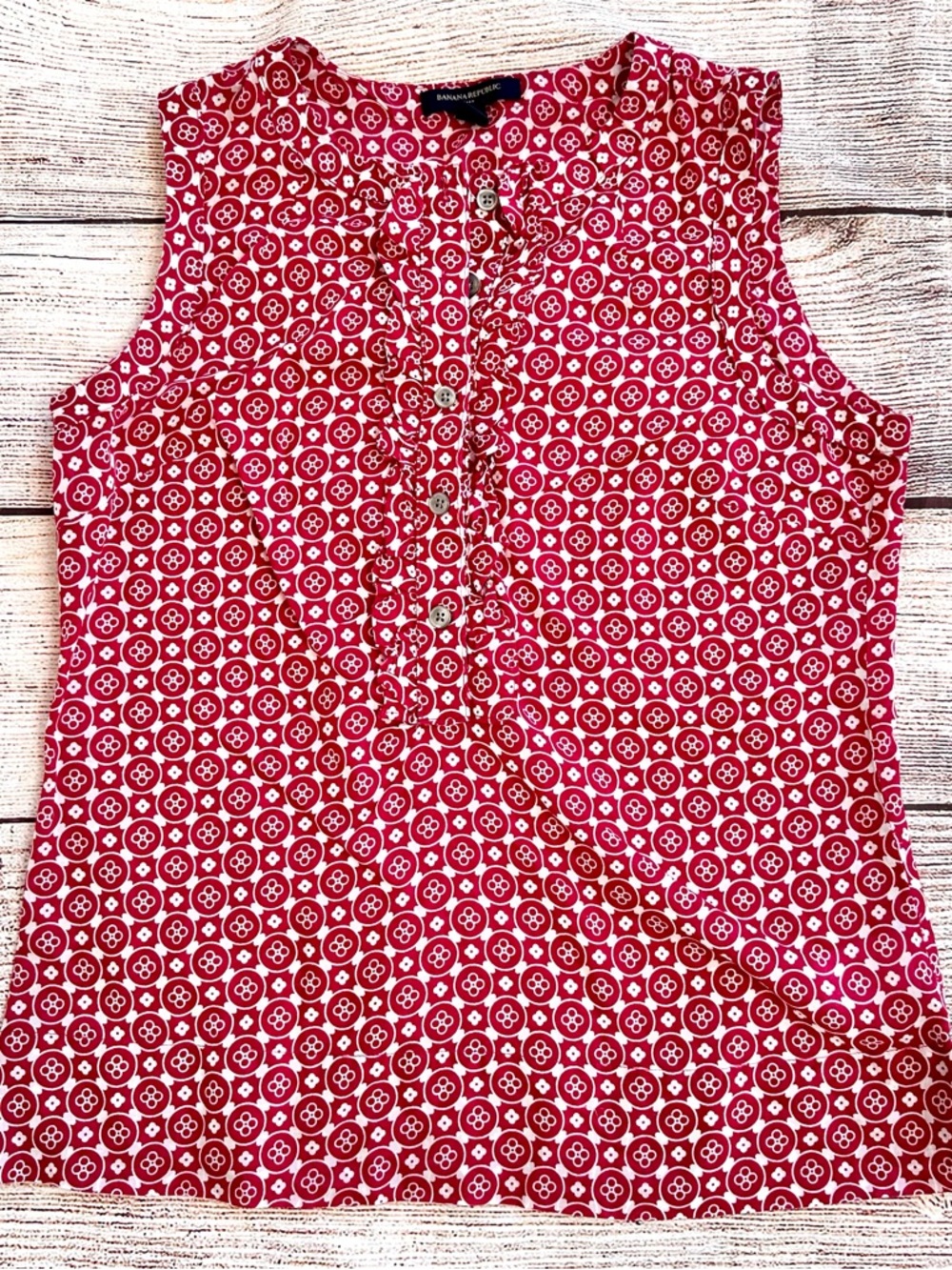 Banana Republic Red White Circle Flower Print Sleeveless Top Ladies Sz S